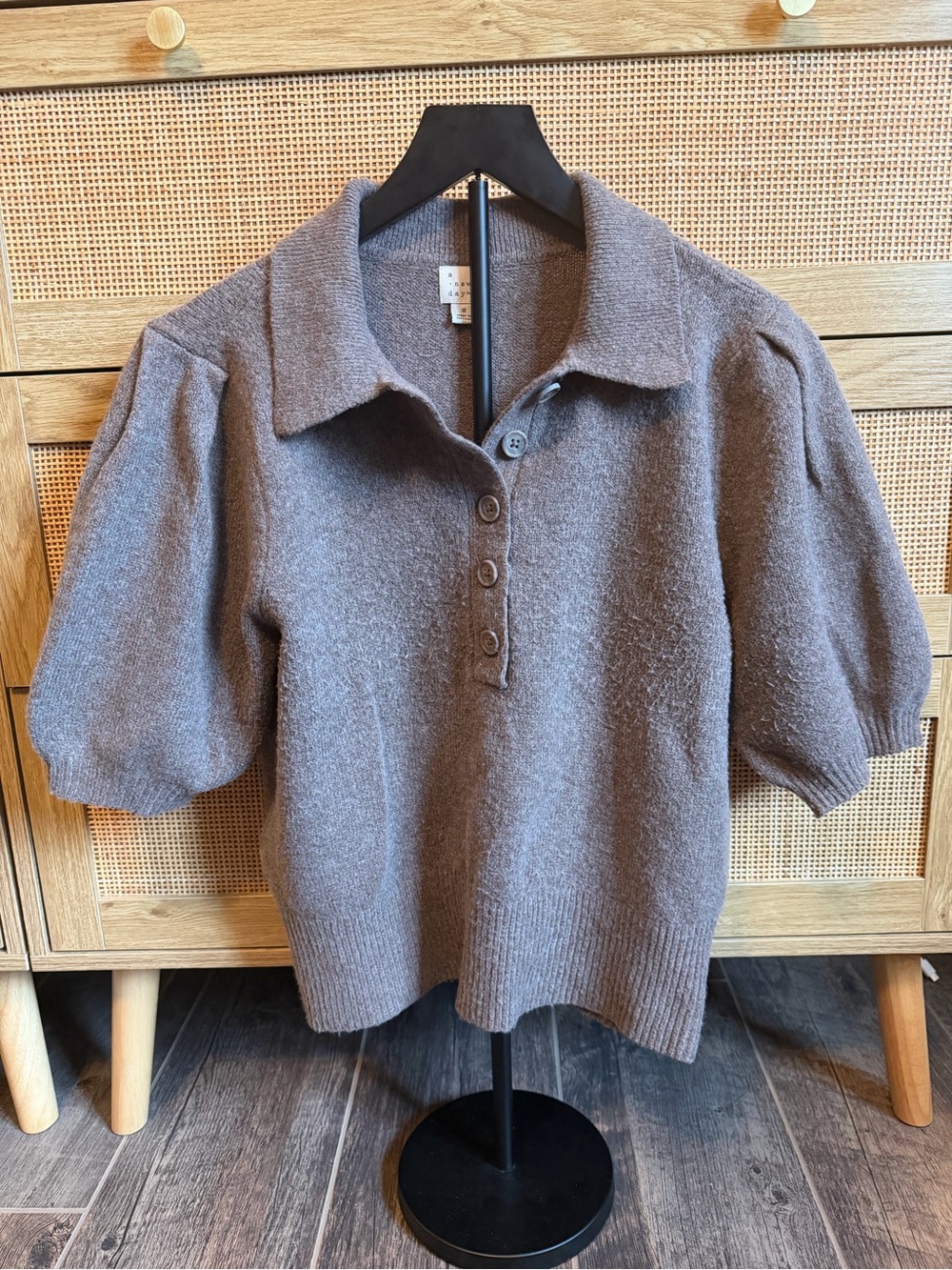 a new day Brown Short Sleeve Button-Down Polo Sweater